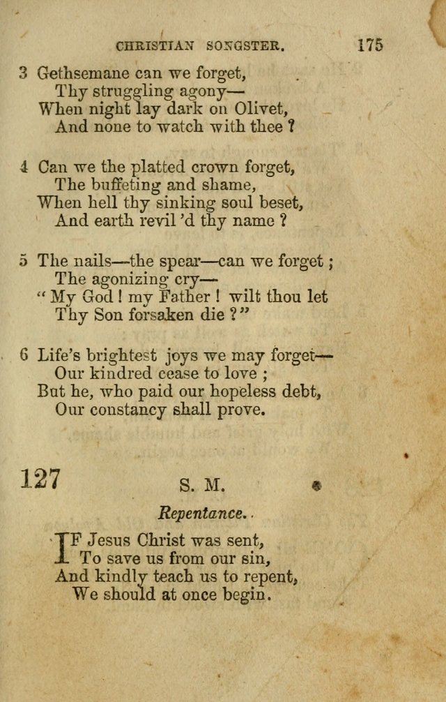 The Christian Songster: a collection of hymns and spiritual songs, usually sung at camp, prayer, and social meetings, and revivals of religion. Designed for all denominations page 184