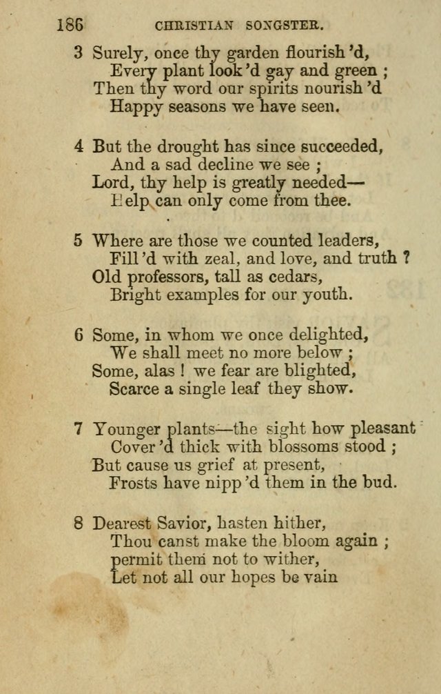 The Christian Songster: a collection of hymns and spiritual songs, usually sung at camp, prayer, and social meetings, and revivals of religion. Designed for all denominations page 195