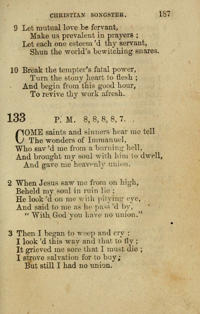 The Christian Songster: a collection of hymns and spiritual songs, usually sung at camp, prayer, and social meetings, and revivals of religion. Designed for all denominations page 196