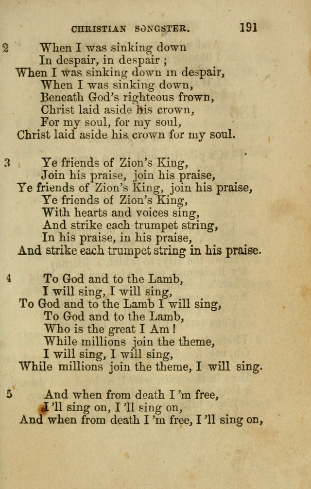 The Christian Songster: a collection of hymns and spiritual songs, usually sung at camp, prayer, and social meetings, and revivals of religion. Designed for all denominations page 200