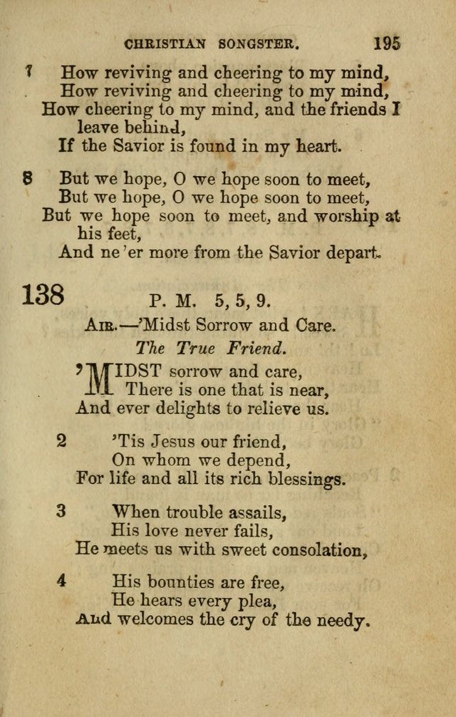 The Christian Songster: a collection of hymns and spiritual songs, usually sung at camp, prayer, and social meetings, and revivals of religion. Designed for all denominations page 204