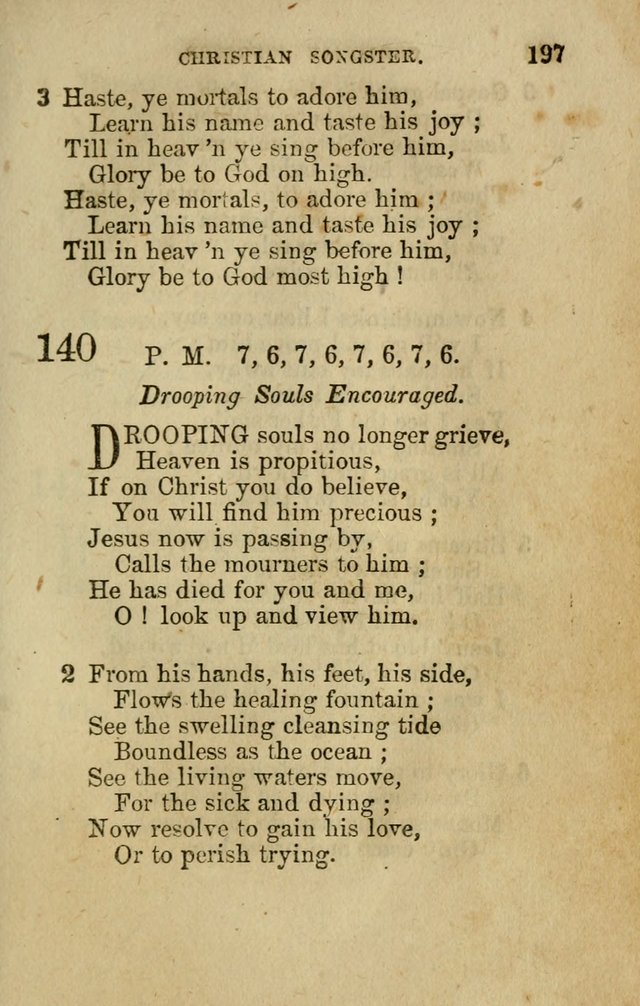 The Christian Songster: a collection of hymns and spiritual songs, usually sung at camp, prayer, and social meetings, and revivals of religion. Designed for all denominations page 206