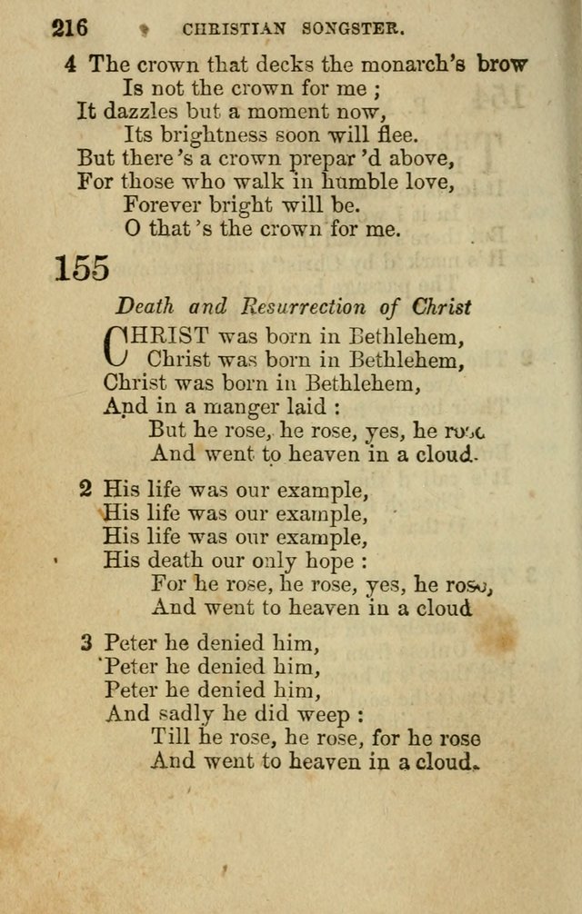 The Christian Songster: a collection of hymns and spiritual songs, usually sung at camp, prayer, and social meetings, and revivals of religion. Designed for all denominations page 225