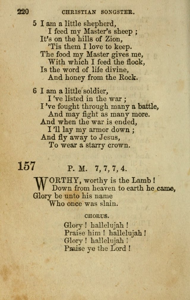 The Christian Songster: a collection of hymns and spiritual songs, usually sung at camp, prayer, and social meetings, and revivals of religion. Designed for all denominations page 229