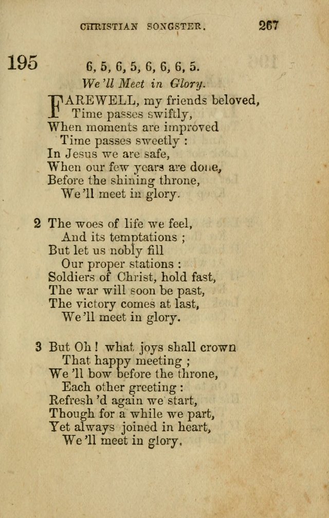 The Christian Songster: a collection of hymns and spiritual songs, usually sung at camp, prayer, and social meetings, and revivals of religion. Designed for all denominations page 276