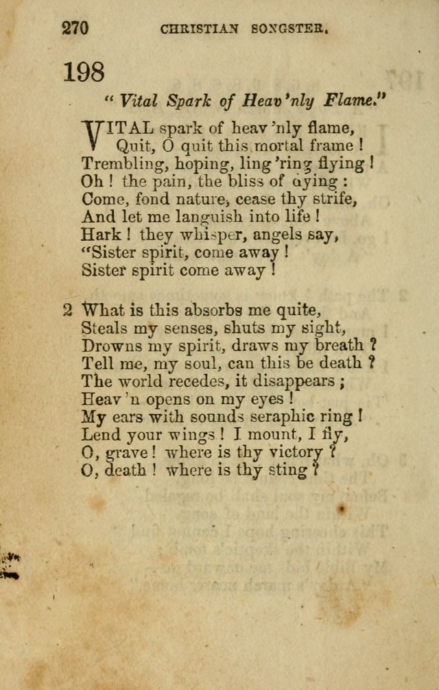 The Christian Songster: a collection of hymns and spiritual songs, usually sung at camp, prayer, and social meetings, and revivals of religion. Designed for all denominations page 279