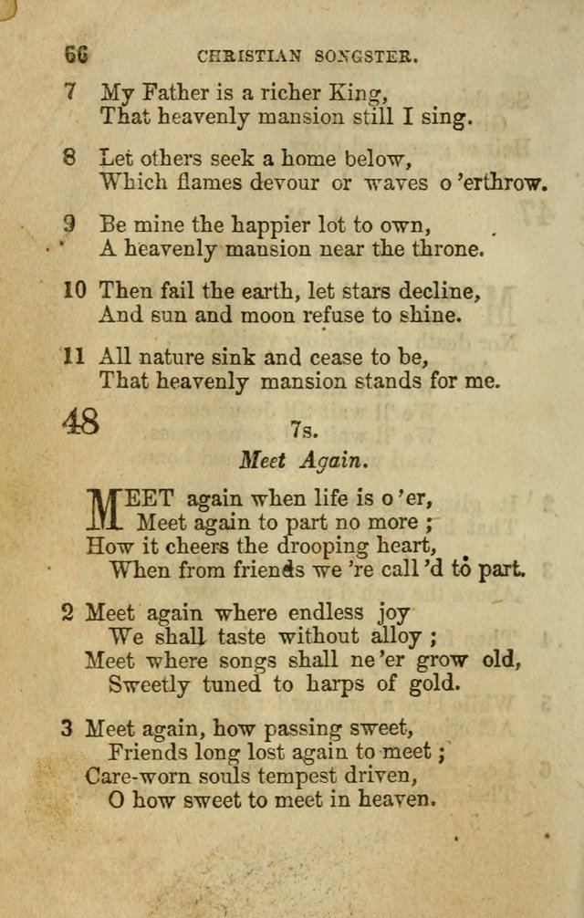 The Christian Songster: a collection of hymns and spiritual songs, usually sung at camp, prayer, and social meetings, and revivals of religion. Designed for all denominations page 73