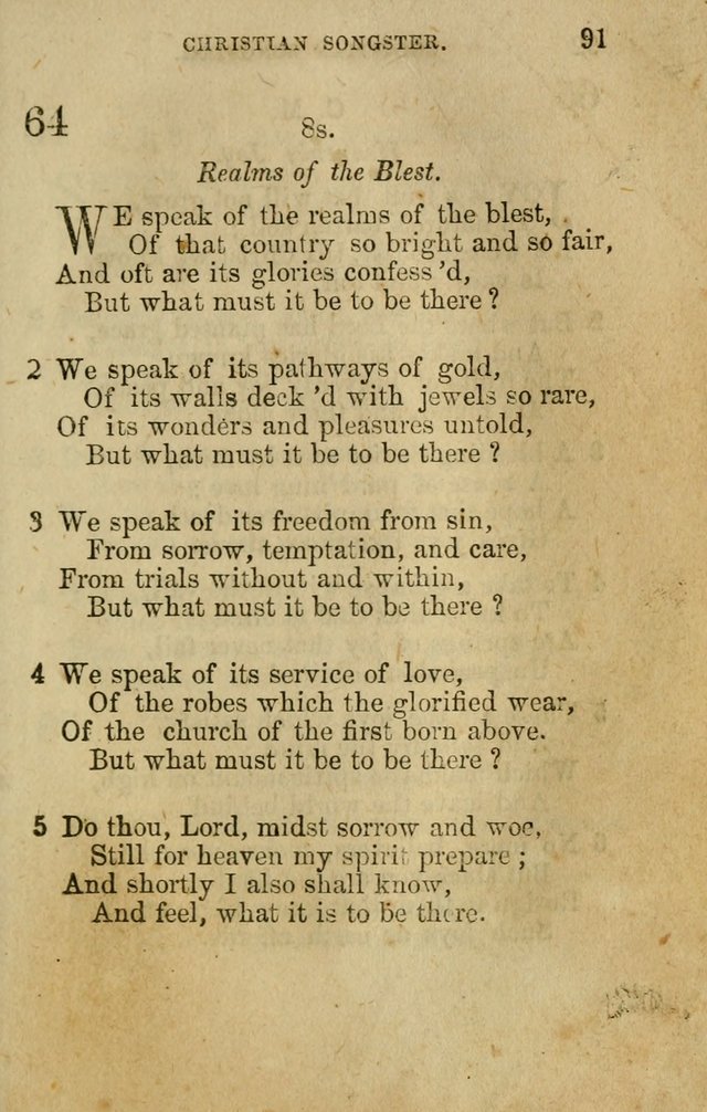 The Christian Songster: a collection of hymns and spiritual songs, usually sung at camp, prayer, and social meetings, and revivals of religion. Designed for all denominations page 98