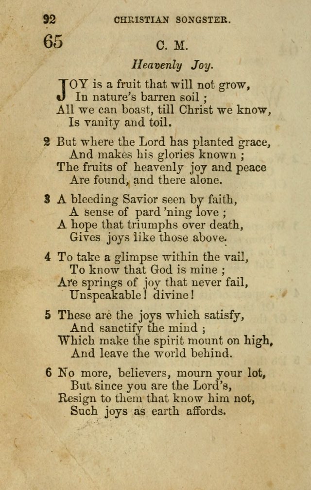 The Christian Songster: a collection of hymns and spiritual songs, usually sung at camp, prayer, and social meetings, and revivals of religion. Designed for all denominations page 99