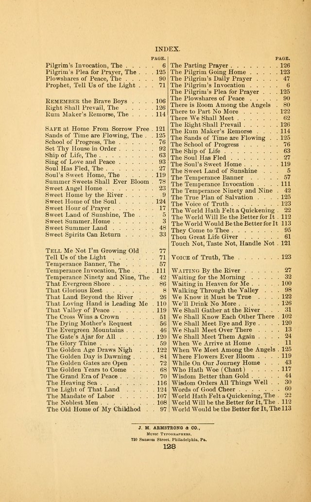 Celestial Sonnets: a collection of new and original songs and hymns of peace and progress, designed for public gatherings, home circles, religious, spiritual, temperance, social and camp meetings, etc page 133