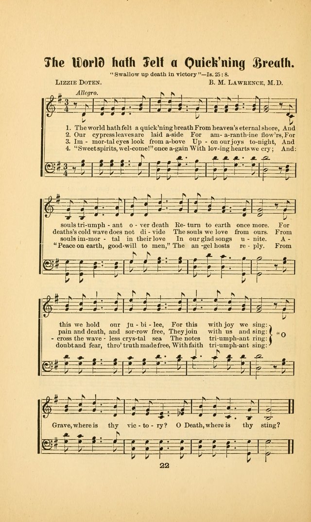 Celestial Sonnets: a collection of new and original songs and hymns of peace and progress, designed for public gatherings, home circles, religious, spiritual, temperance, social and camp meetings, etc page 27