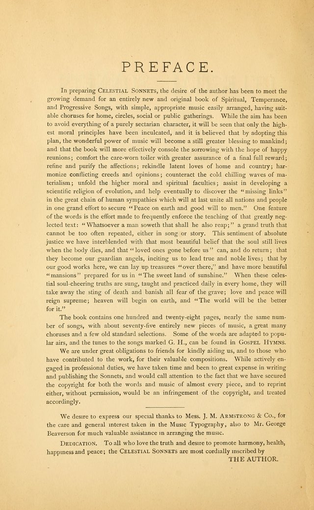 Celestial Sonnets: a collection of new and original songs and hymns of peace and progress, designed for public gatherings, home circles, religious, spiritual, temperance, social and camp meetings, etc page 7