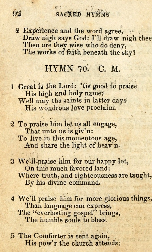 A Collection of Sacred Hymns, for the Church of the Latter Day Saints page 92