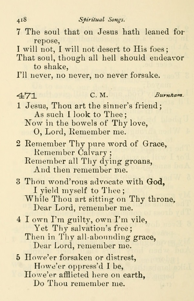 A Choice Selection of Hymns and Spiritual Songs for the use of the Baptist Church and all lovers of song page 421