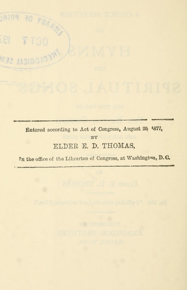 A Choice Selection of Hymns and Spiritual Songs for the use of the Baptist Church and all lovers of song page 7