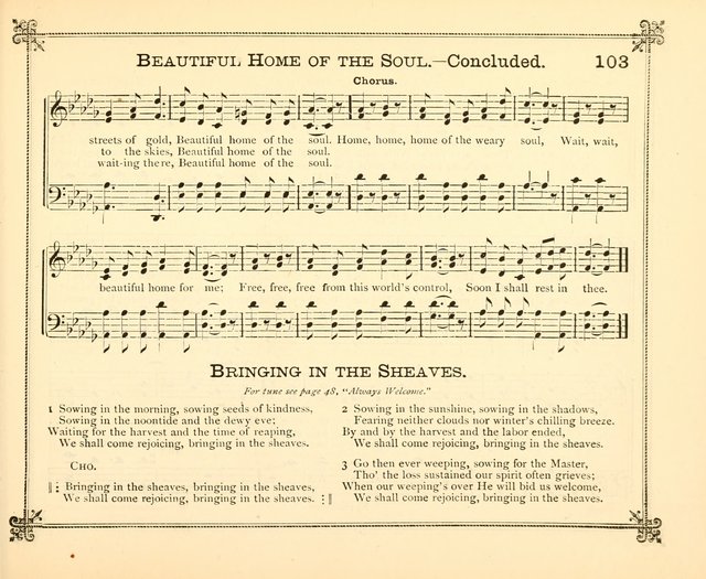 Carols of Joy: choice collection of songs and hymns for the Sunday School, Bible class, and the Home Circle to which has been added an easy method of Rudimental Instruction in Music, for Weekday Study page 103