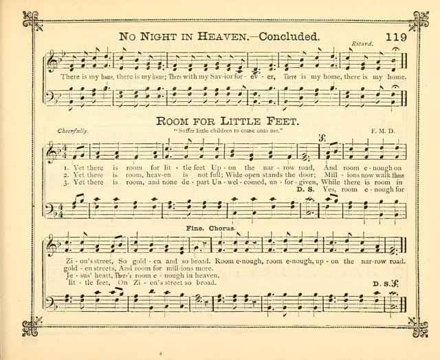 Carols of Joy: choice collection of songs and hymns for the Sunday School, Bible class, and the Home Circle to which has been added an easy method of Rudimental Instruction in Music, for Weekday Study page 119