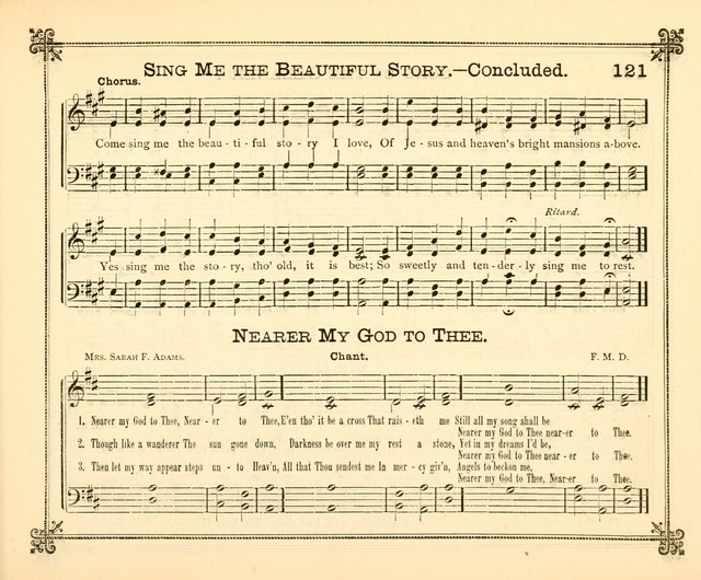 Carols of Joy: choice collection of songs and hymns for the Sunday School, Bible class, and the Home Circle to which has been added an easy method of Rudimental Instruction in Music, for Weekday Study page 121