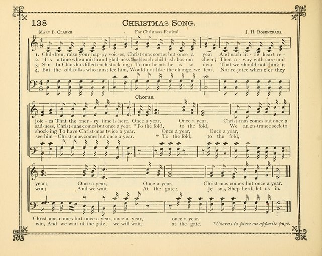 Carols of Joy: choice collection of songs and hymns for the Sunday School, Bible class, and the Home Circle to which has been added an easy method of Rudimental Instruction in Music, for Weekday Study page 138