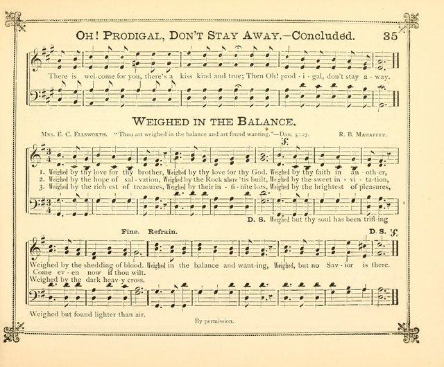 Carols of Joy: choice collection of songs and hymns for the Sunday School, Bible class, and the Home Circle to which has been added an easy method of Rudimental Instruction in Music, for Weekday Study page 35