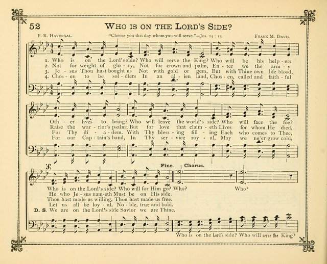 Carols of Joy: choice collection of songs and hymns for the Sunday School, Bible class, and the Home Circle to which has been added an easy method of Rudimental Instruction in Music, for Weekday Study page 52