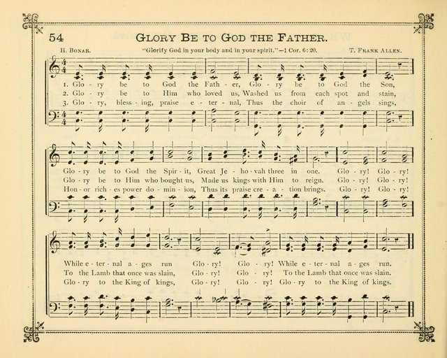 Carols of Joy: choice collection of songs and hymns for the Sunday School, Bible class, and the Home Circle to which has been added an easy method of Rudimental Instruction in Music, for Weekday Study page 54