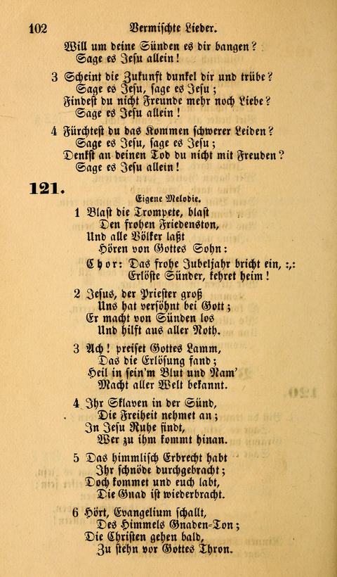 Die Deutsche Ausgabe der Englischen und Deutschen Frohen Botschaftslieder: zum Gebrauch bei Erweckungs- und Gebetsversammlungen (Ebenezer Hymnal) page 102