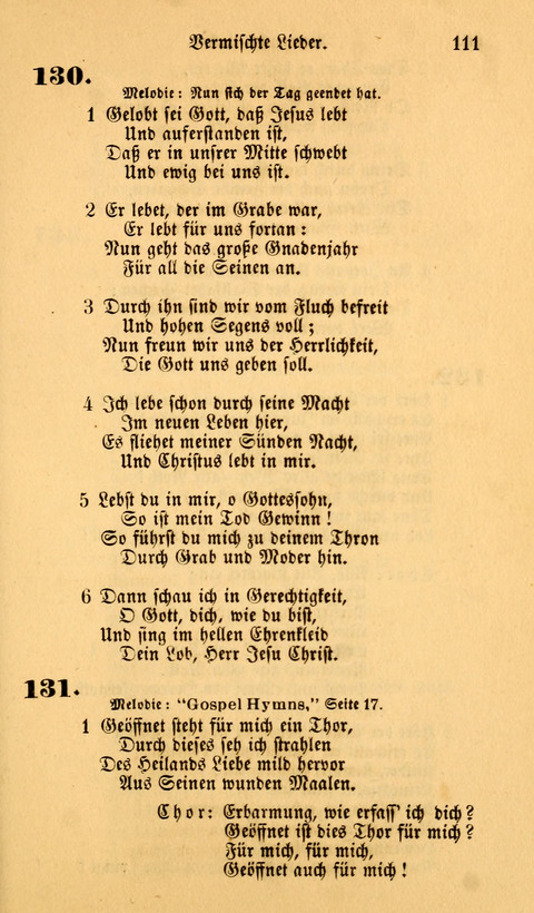 Die Deutsche Ausgabe der Englischen und Deutschen Frohen Botschaftslieder: zum Gebrauch bei Erweckungs- und Gebetsversammlungen (Ebenezer Hymnal) page 111