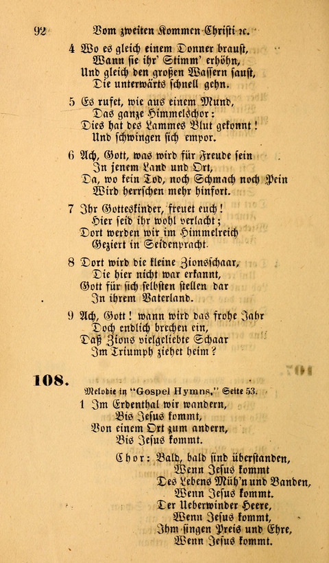 Die Deutsche Ausgabe der Englischen und Deutschen Frohen Botschaftslieder: zum Gebrauch bei Erweckungs- und Gebetsversammlungen (Ebenezer Hymnal) page 92