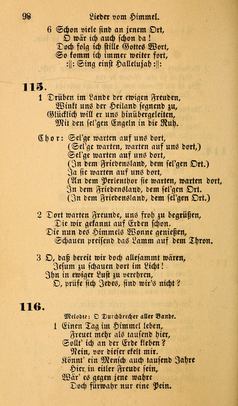 Die Deutsche Ausgabe der Englischen und Deutschen Frohen Botschaftslieder: zum Gebrauch bei Erweckungs- und Gebetsversammlungen (Ebenezer Hymnal) page 98