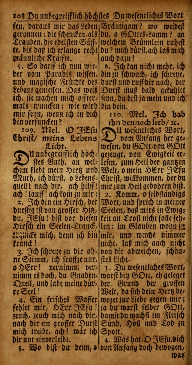 Das Kleine Davidische Psalterspiel der Kinder Zions von alten und neuen auserlesenen Geistes-Gesängen allen wahren heyls-begierigen Säuglingen der Weisheit, insonderheit aber denen Gemeinden des Herrn page 108