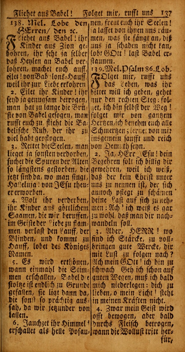 Das Kleine Davidische Psalterspiel der Kinder Zions von alten und neuen auserlesenen Geistes-Gesängen allen wahren heyls-begierigen Säuglingen der Weisheit, insonderheit aber denen Gemeinden des Herrn page 137