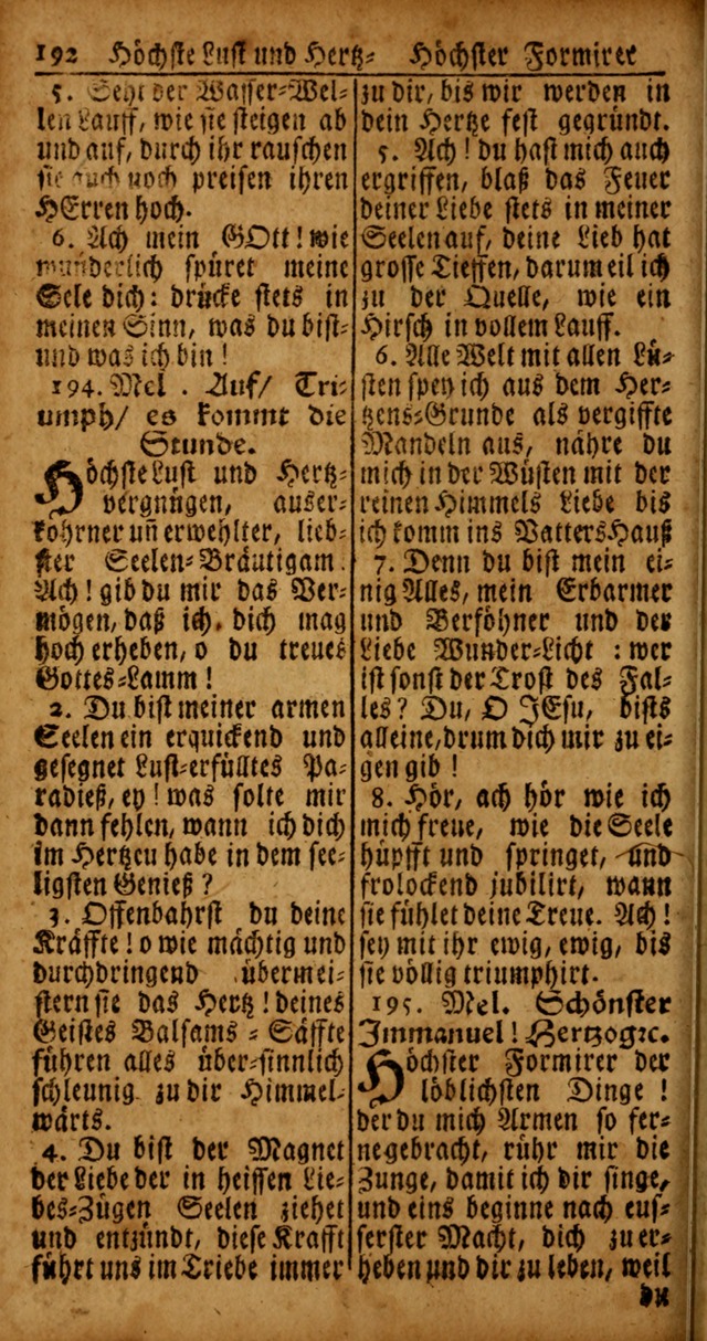 Das Kleine Davidische Psalterspiel der Kinder Zions von alten und neuen auserlesenen Geistes-Gesängen allen wahren heyls-begierigen Säuglingen der Weisheit, insonderheit aber denen Gemeinden des Herrn page 192