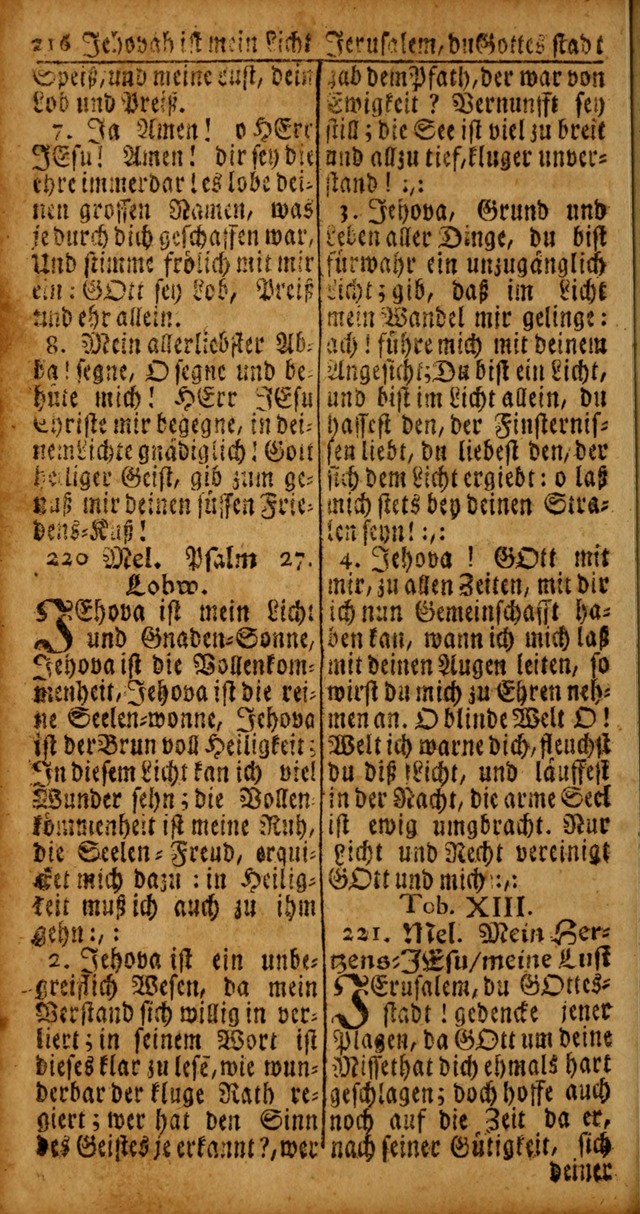 Das Kleine Davidische Psalterspiel der Kinder Zions von alten und neuen auserlesenen Geistes-Gesängen allen wahren heyls-begierigen Säuglingen der Weisheit, insonderheit aber denen Gemeinden des Herrn page 216