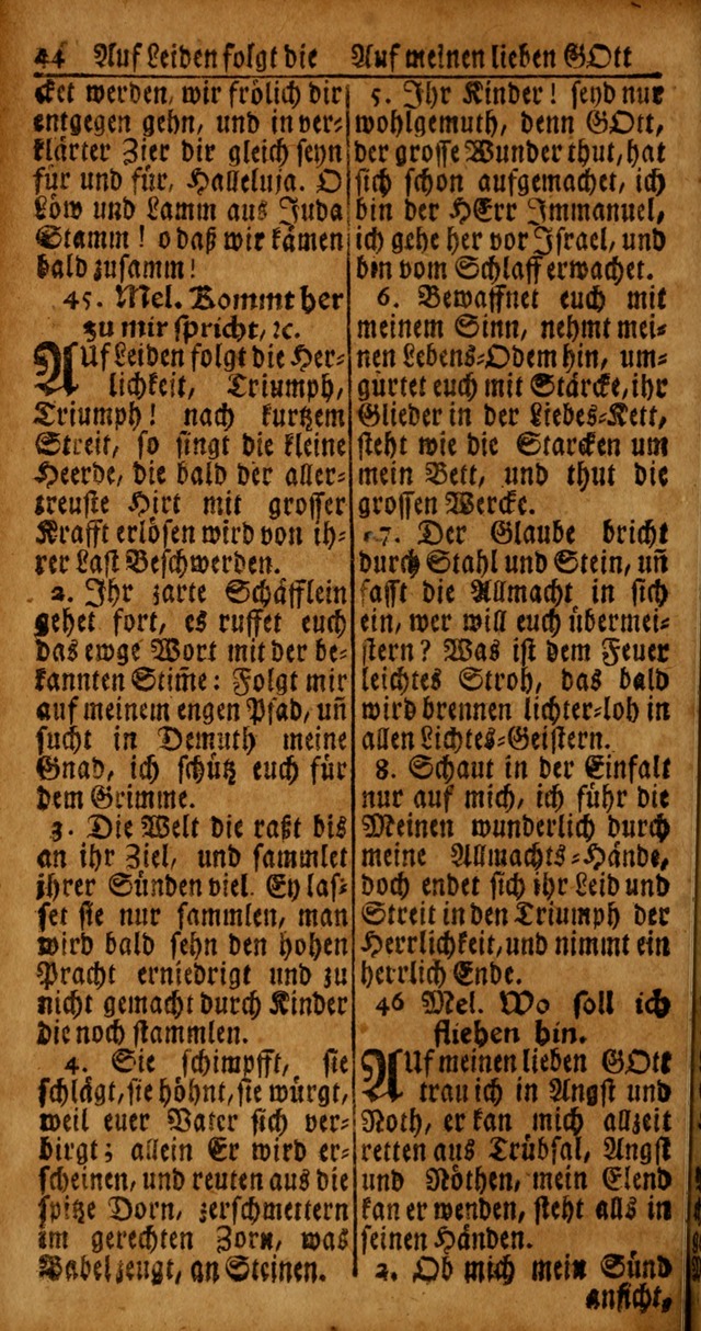 Das Kleine Davidische Psalterspiel der Kinder Zions von alten und neuen auserlesenen Geistes-Gesängen allen wahren heyls-begierigen Säuglingen der Weisheit, insonderheit aber denen Gemeinden des Herrn page 44