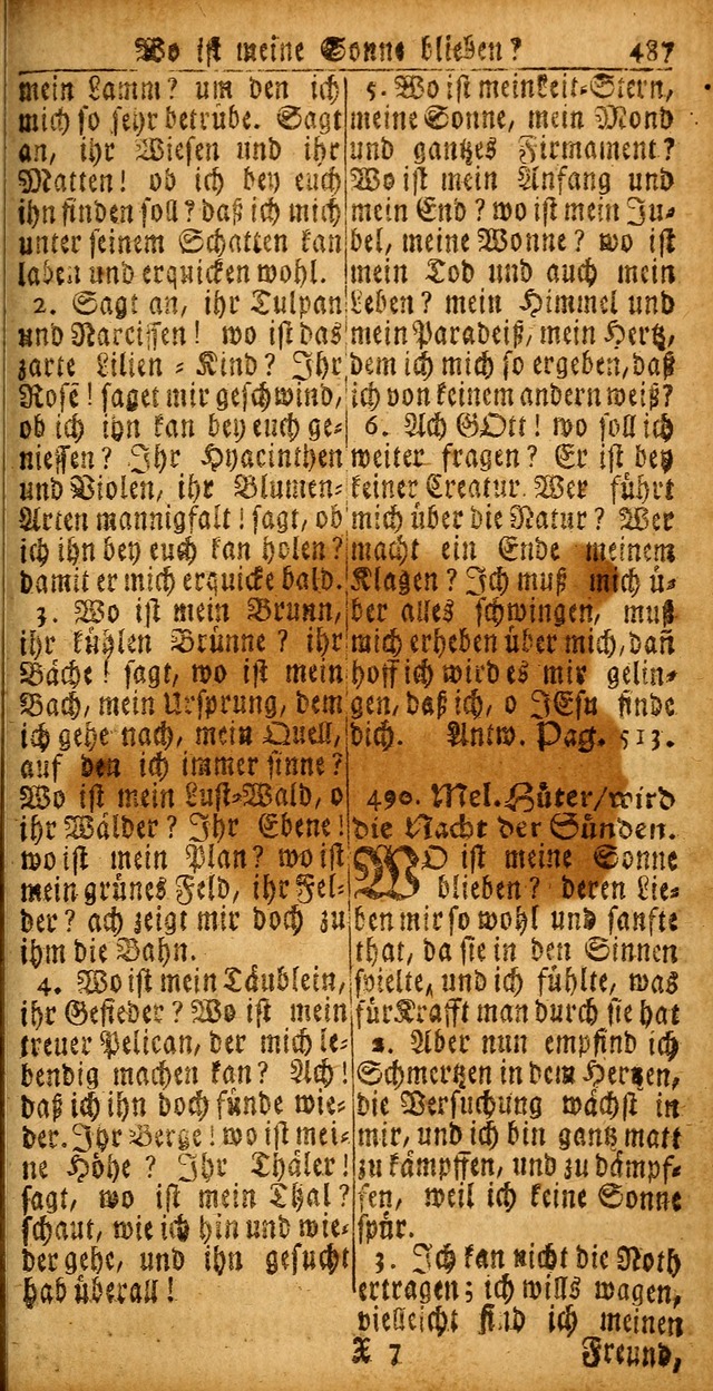 Das Kleine Davidische Psalterspiel der Kinder Zions von alten und neuen auserlesenen Geistes-Gesängen allen wahren heyls-begierigen Säuglingen der Weisheit, insonderheit aber denen Gemeinden des Herrn page 487