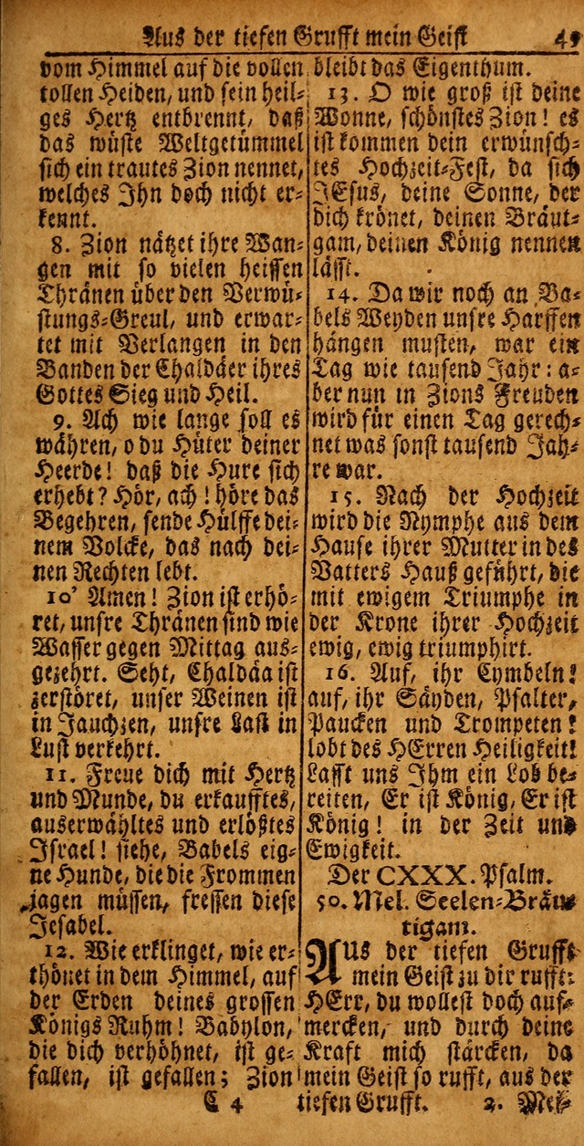 Das Kleine Davidische Psalterspiel der Kinder Zions von alten und neuen auserlesenen Geistes-Gesängen allen wahren heyls-begierigen Säuglingen der Weisheit, insonderheit aber denen Gemeinden des Herrn page 49