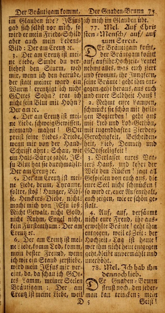 Das Kleine Davidische Psalterspiel der Kinder Zions von alten und neuen auserlesenen Geistes-Gesängen allen wahren heyls-begierigen Säuglingen der Weisheit, insonderheit aber denen Gemeinden des Herrn page 75