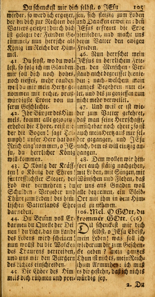 Das Kleine Davidische Psalterspiel der Kinder Zions: von alten und neuen auserlesenen Geistes-Gesängen allen wahren heuls-begierigen säuglingen der weisheit, infonderheit aber denen Gemeinden ... page 105