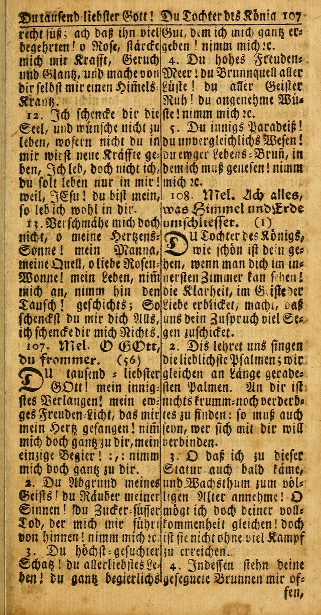 Das Kleine Davidische Psalterspiel der Kinder Zions: von alten und neuen auserlesenen Geistes-Gesängen allen wahren heuls-begierigen säuglingen der weisheit, infonderheit aber denen Gemeinden ... page 107