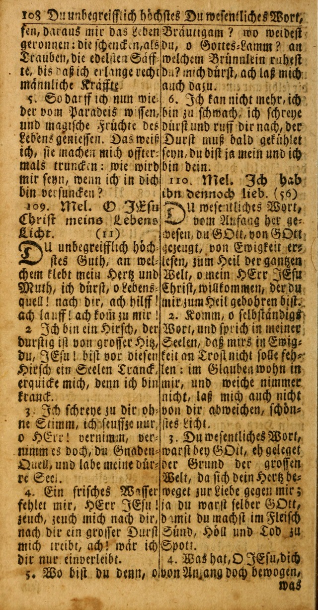 Das Kleine Davidische Psalterspiel der Kinder Zions: von alten und neuen auserlesenen Geistes-Gesängen allen wahren heuls-begierigen säuglingen der weisheit, infonderheit aber denen Gemeinden ... page 108