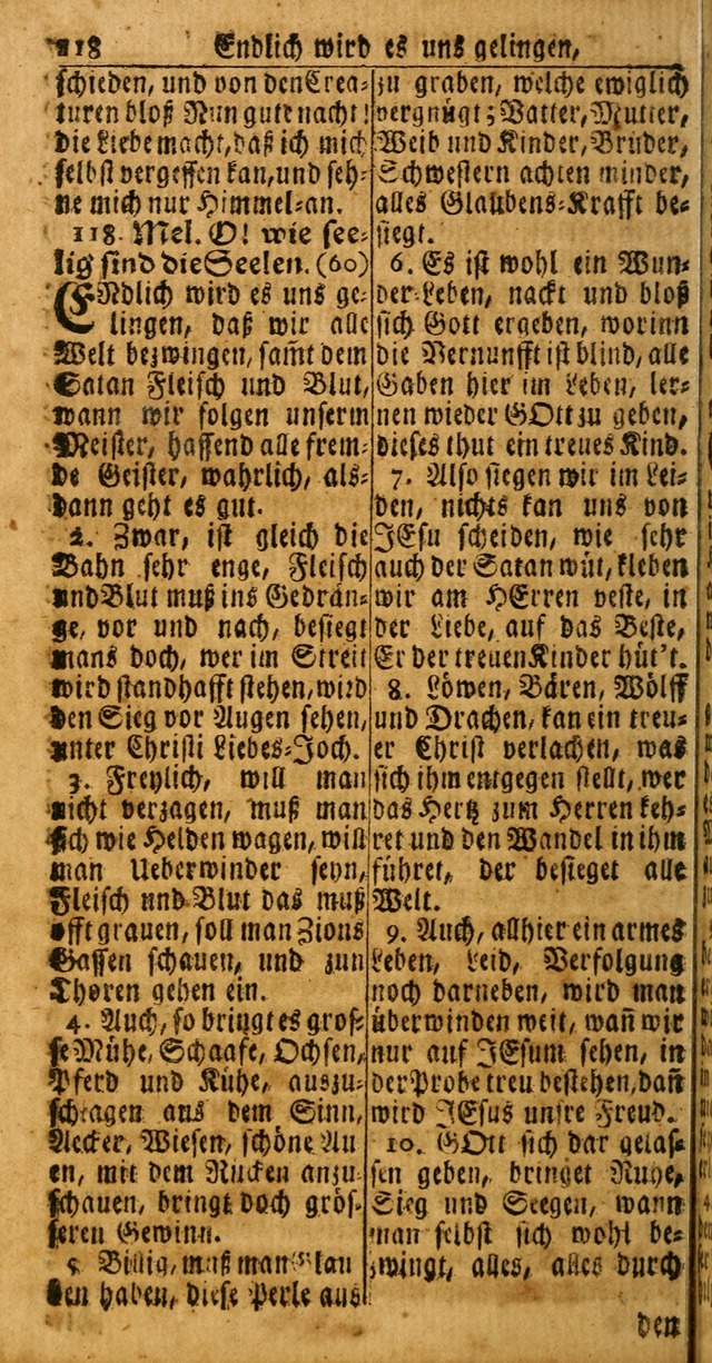 Das Kleine Davidische Psalterspiel der Kinder Zions: von alten und neuen auserlesenen Geistes-Gesängen allen wahren heuls-begierigen säuglingen der weisheit, infonderheit aber denen Gemeinden ... page 118