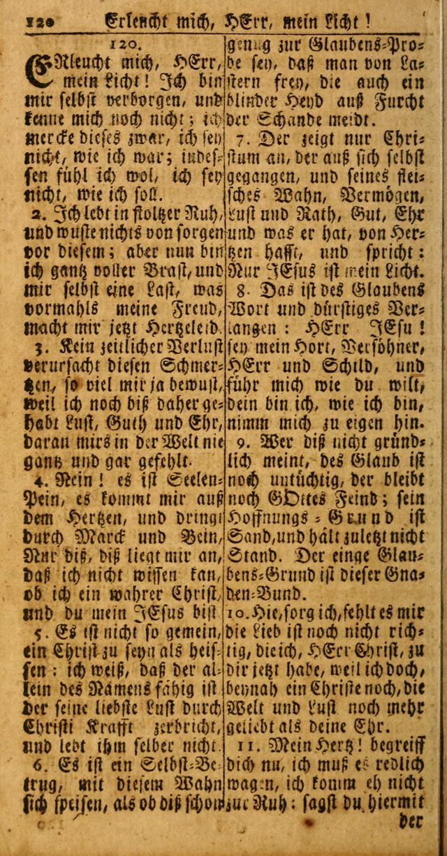 Das Kleine Davidische Psalterspiel der Kinder Zions: von alten und neuen auserlesenen Geistes-Gesängen allen wahren heuls-begierigen säuglingen der weisheit, infonderheit aber denen Gemeinden ... page 120