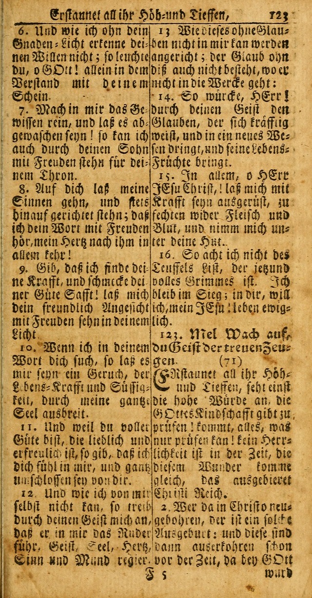 Das Kleine Davidische Psalterspiel der Kinder Zions: von alten und neuen auserlesenen Geistes-Gesängen allen wahren heuls-begierigen säuglingen der weisheit, infonderheit aber denen Gemeinden ... page 123