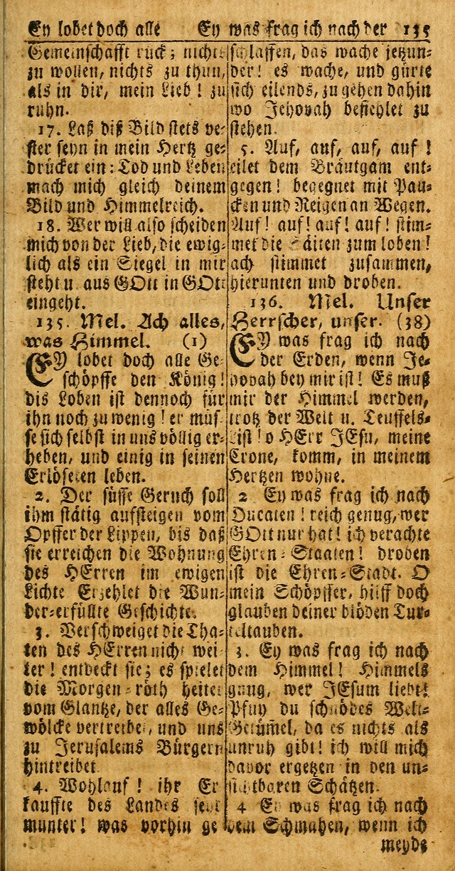 Das Kleine Davidische Psalterspiel der Kinder Zions: von alten und neuen auserlesenen Geistes-Gesängen allen wahren heuls-begierigen säuglingen der weisheit, infonderheit aber denen Gemeinden ... page 135