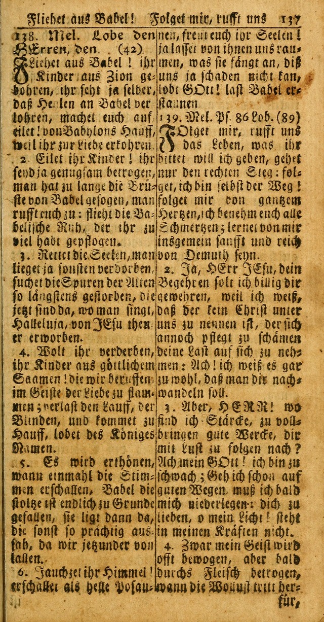 Das Kleine Davidische Psalterspiel der Kinder Zions: von alten und neuen auserlesenen Geistes-Gesängen allen wahren heuls-begierigen säuglingen der weisheit, infonderheit aber denen Gemeinden ... page 137