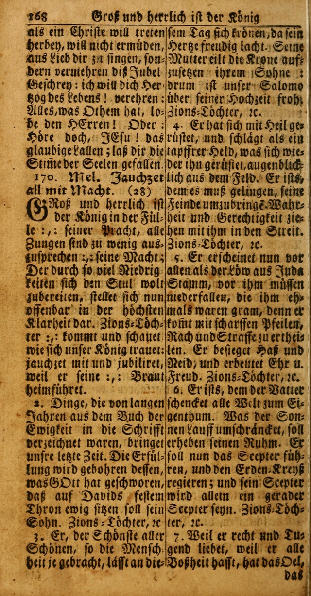 Das Kleine Davidische Psalterspiel der Kinder Zions: von alten und neuen auserlesenen Geistes-Gesängen allen wahren heuls-begierigen säuglingen der weisheit, infonderheit aber denen Gemeinden ... page 168