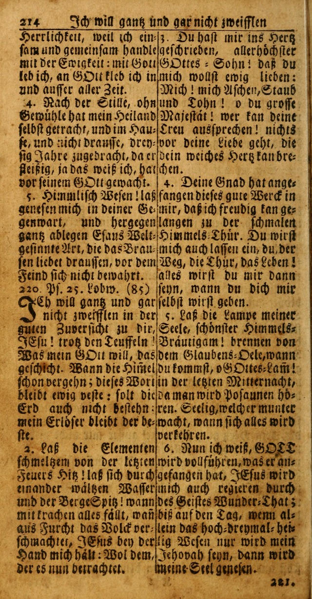 Das Kleine Davidische Psalterspiel der Kinder Zions: von alten und neuen auserlesenen Geistes-Gesängen allen wahren heuls-begierigen säuglingen der weisheit, infonderheit aber denen Gemeinden ... page 214