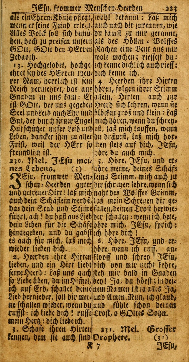 Das Kleine Davidische Psalterspiel der Kinder Zions: von alten und neuen auserlesenen Geistes-Gesängen allen wahren heuls-begierigen säuglingen der weisheit, infonderheit aber denen Gemeinden ... page 223