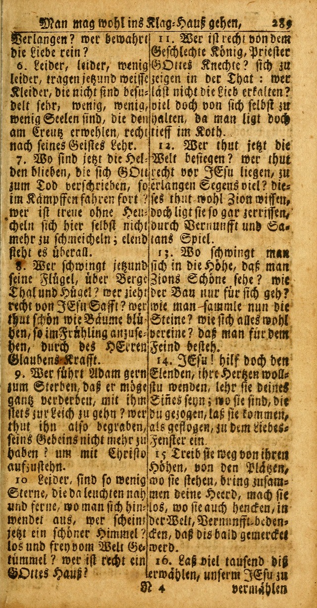 Das Kleine Davidische Psalterspiel der Kinder Zions: von alten und neuen auserlesenen Geistes-Gesängen allen wahren heuls-begierigen säuglingen der weisheit, infonderheit aber denen Gemeinden ... page 289